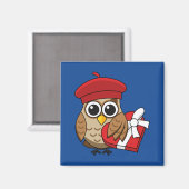 Niedliche Eule mit Red Beret and Heart Box Magnet (Vorderseite/Rückseite)