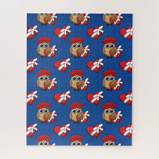 Niedliche Eule mit Red Beret and Heart Box Puzzle (Vertikal)