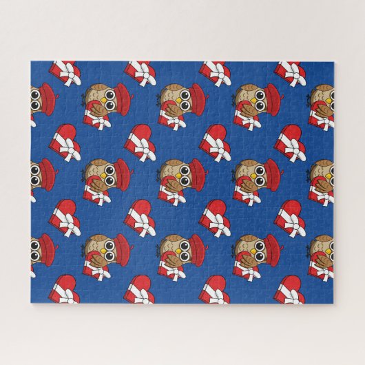 Niedliche Eule mit Red Beret and Heart Box Puzzle (Horizontal)