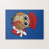 Niedliche Eule mit Red Beret and Heart Box Puzzle (Horizontal)