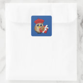 Niedliche Eule mit Red Beret and Heart Box Quadratischer Aufkleber (Tasche)