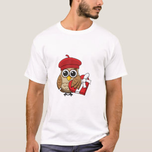 Niedliche Eule mit Red Beret and Heart Box T-Shirt
