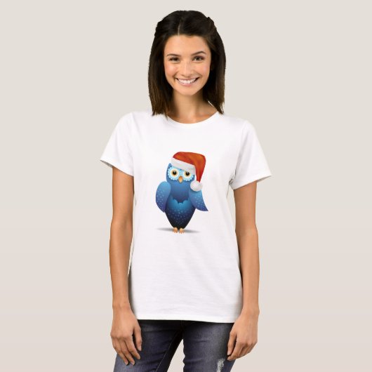 Niedliche Eule mit Santa-Hut T-Shirt (Vorne ganz)