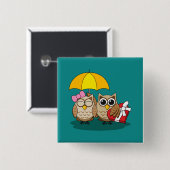 Niedliche Eule mit Schirm und Schokolade Button (Vorne & Hinten)