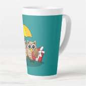 Niedliche Eule mit Schirm und Schokolade Milchtasse (Rechte Ecke)