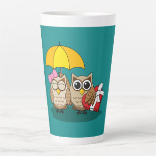 Niedliche Eule mit Schirm und Schokolade Milchtasse