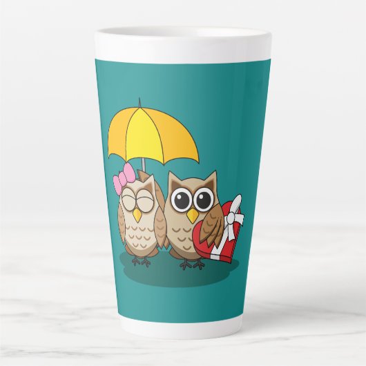 Niedliche Eule mit Schirm und Schokolade Milchtasse (Vorderseite)