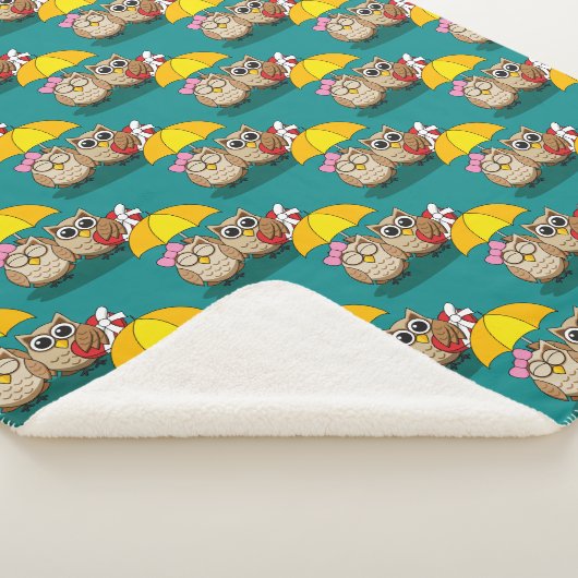 Niedliche Eule mit Schirm und Schokolade Sherpadecke (3/4)