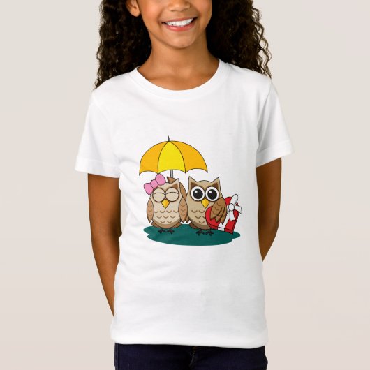 Niedliche Eule mit Schirm und Schokolade T-Shirt (Vorderseite)