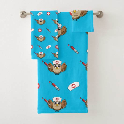 Niedliche Eule mit Spritze Cartoon Badhandtuch Set (Insitu)
