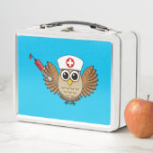 Niedliche Eule mit Spritze Cartoon Metall Brotdose (Beispiel)