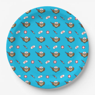 Niedliche Eule mit Spritze Cartoon Pappteller