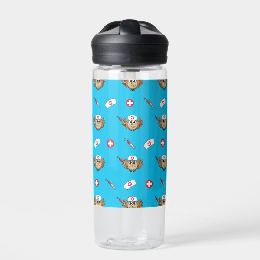 Niedliche Eule mit Spritze Cartoon Trinkflasche (Vorderseite)