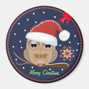 Niedliche Eule mit Weihnachtshut- u. Gewohnheit Magnet