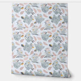 Niedliche Eule und Blume Tapete