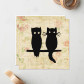 Niedliche Eule und Katze Mitteilungskarte (Vorderseite/Rückseite Beispiel)