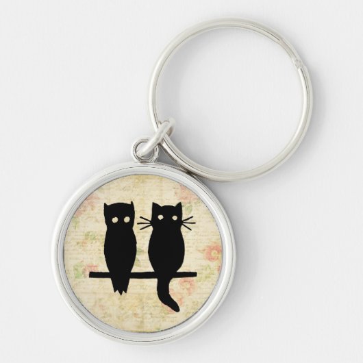 Niedliche Eule und Katze Schlüsselanhänger (Vorne)