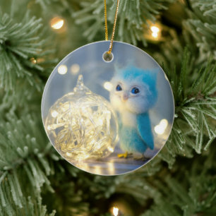 Niedliche Eule-Weihnachtszeit Keramik Ornament