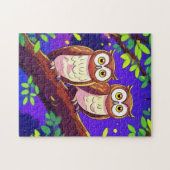 Niedliche Eulen auf einer Zweigniederlassung nacht Puzzle (Horizontal)