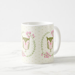 Niedliche Eulen-BlumenWreath und Herzen Kaffeetasse