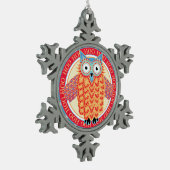 Niedliche Eulen-buntes Weihnachten Schneeflocken Zinn-Ornament (Links)