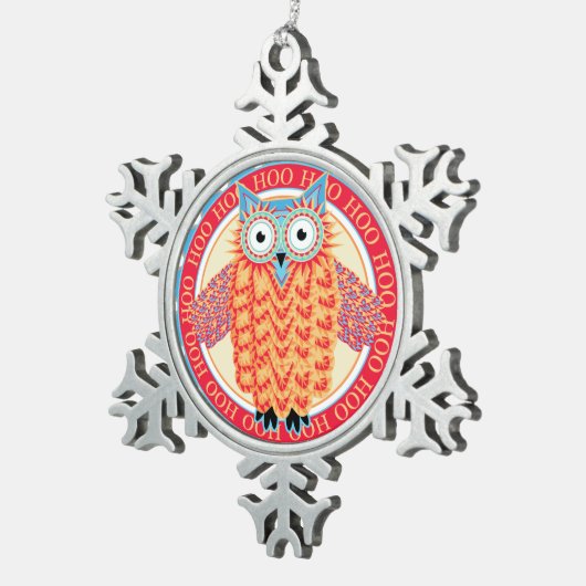 Niedliche Eulen-buntes Weihnachten Schneeflocken Zinn-Ornament (Rechts)