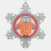 Niedliche Eulen-buntes Weihnachten Schneeflocken Zinn-Ornament (Vorderseite)