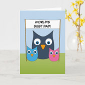 Niedliche Eulen - "Der beste Vater der Welt!" - Va Karte (Gelbe Blume)