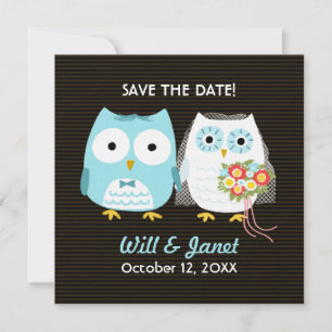 Niedliche Eulen, die Save the Date Braut und