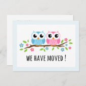 Niedliche Eulen, die wir verschoben haben Adressen Ankündigungspostkarte (Vorne/Hinten)