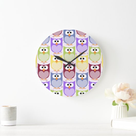 Niedliche Eulen, Eukalyptusmuster, Babyschale, far Große Wanduhr (Zuhause)