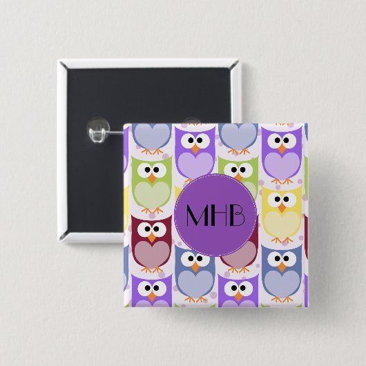 Niedliche Eulen, Eukalyptusmuster, farbige Eulen, Button (Vorne & Hinten)