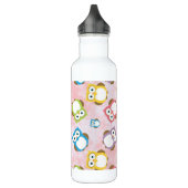 Niedliche Eulen, Eukalyptusmuster, farbige Eulen, Edelstahlflasche (Links)