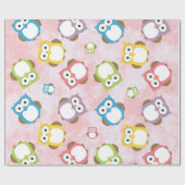 Niedliche Eulen, Eukalyptusmuster, farbige Eulen,  Geschenkpapier (Flach)