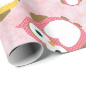 Niedliche Eulen, Eukalyptusmuster, farbige Eulen,  Geschenkpapier (Rolleneckpunkt)
