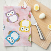 Niedliche Eulen, Eukalyptusmuster, farbige Eulen,  Geschirrtuch (Viertel Falte)