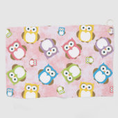 Niedliche Eulen, Eukalyptusmuster, farbige Eulen,  Golfhandtuch (Horizontal)