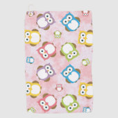 Niedliche Eulen, Eukalyptusmuster, farbige Eulen,  Golfhandtuch (Vorderseite)