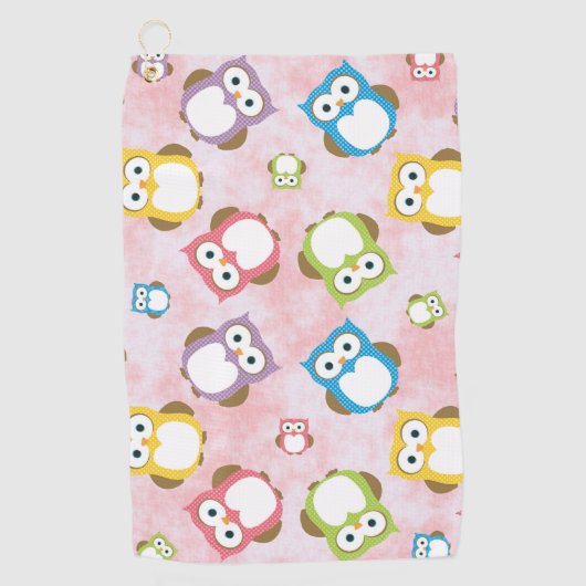 Niedliche Eulen, Eukalyptusmuster, farbige Eulen, Golfhandtuch (Vorderseite)