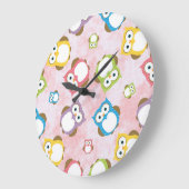 Niedliche Eulen, Eukalyptusmuster, farbige Eulen, Große Wanduhr (Winkel)