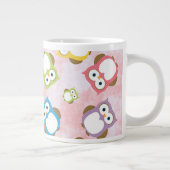 Niedliche Eulen, Eukalyptusmuster, farbige Eulen,  Jumbo-Tasse (Rechts)