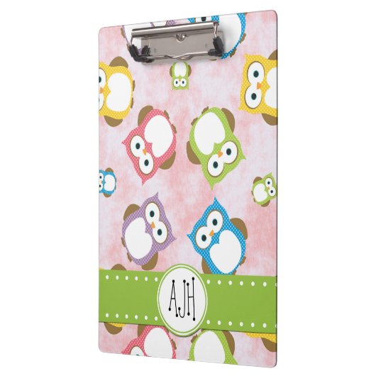 Niedliche Eulen, Eukalyptusmuster, farbige Eulen, Klemmbrett (Links)