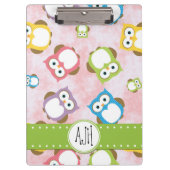 Niedliche Eulen, Eukalyptusmuster, farbige Eulen,  Klemmbrett (Vorderseite)