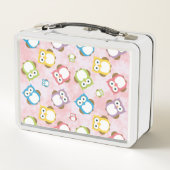 Niedliche Eulen, Eukalyptusmuster, farbige Eulen,  Metall Brotdose (Rückseite)