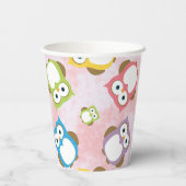 Niedliche Eulen, Eukalyptusmuster, farbige Eulen,  Pappbecher (Rückseite)