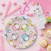 Niedliche Eulen, Eukalyptusmuster, farbige Eulen,  Pappteller (Party)