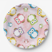 Niedliche Eulen, Eukalyptusmuster, farbige Eulen,  Pappteller (Vorderseite)