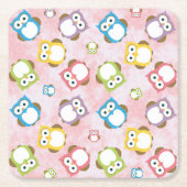 Niedliche Eulen, Eukalyptusmuster, farbige Eulen,  Rechteckiger Pappuntersetzer (Vorderseite)