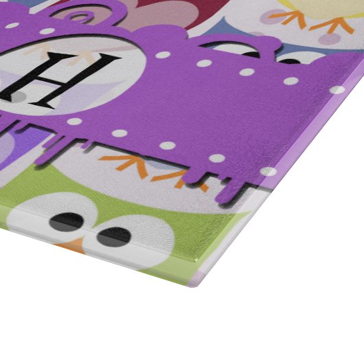 Niedliche Eulen, Eukalyptusmuster, farbige Eulen, Schneidebrett (Ecke)