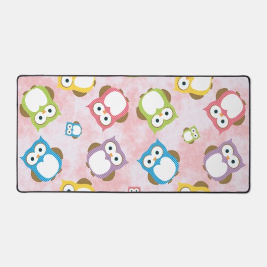 Niedliche Eulen, Eukalyptusmuster, farbige Eulen,  Schreibtischunterlage (Vorderseite)